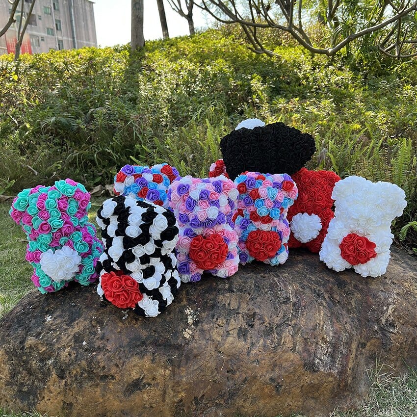 Peluche ourson en rose cœur bicolore Saint-Valentin