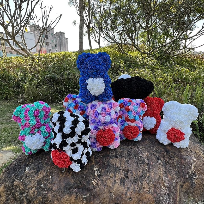 Peluche ourson en rose cœur bicolore Saint-Valentin