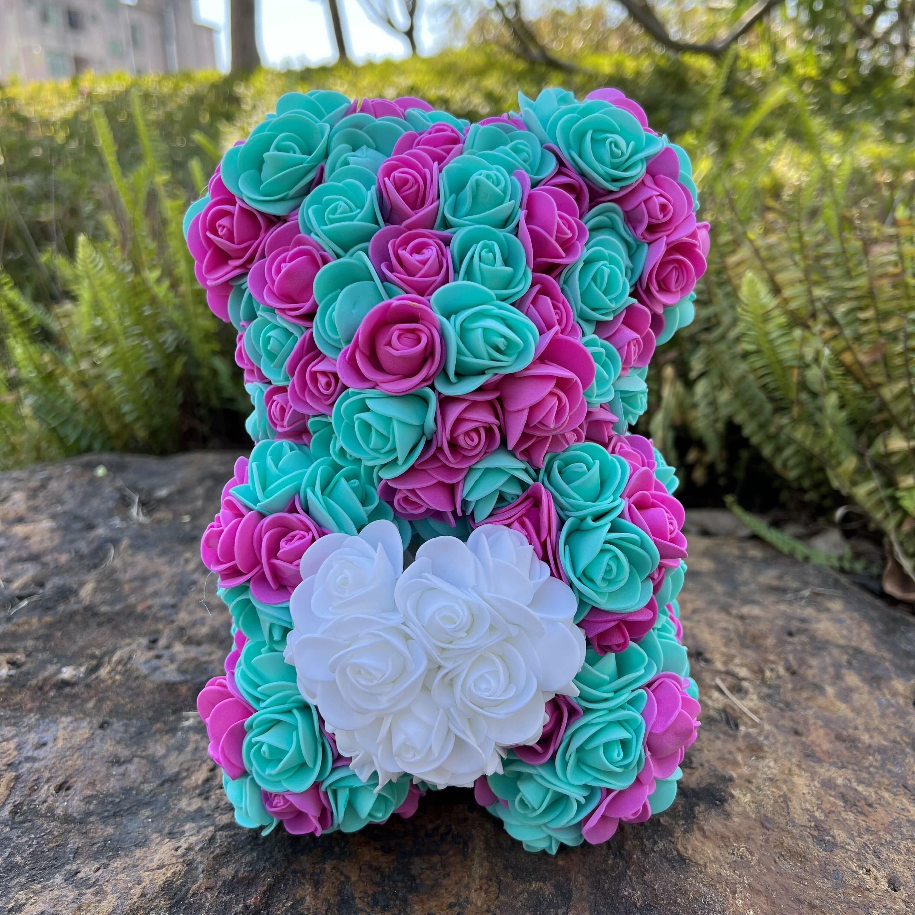 Peluche ourson en rose cœur bicolore Saint-Valentin Rose/Bleu / Sans boîte