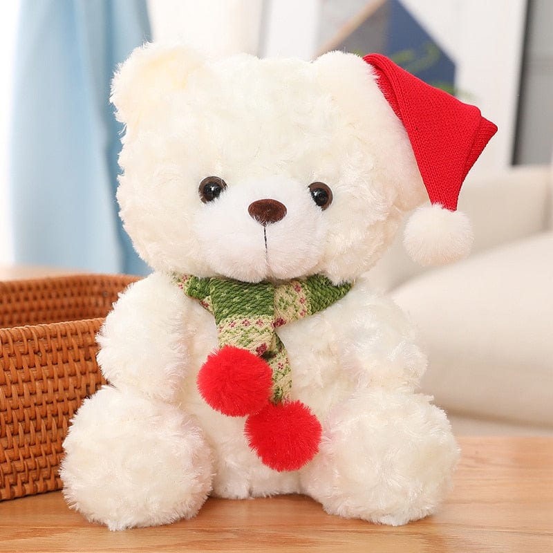 Peluche ourson noël avec un bonnet rouge Blanc