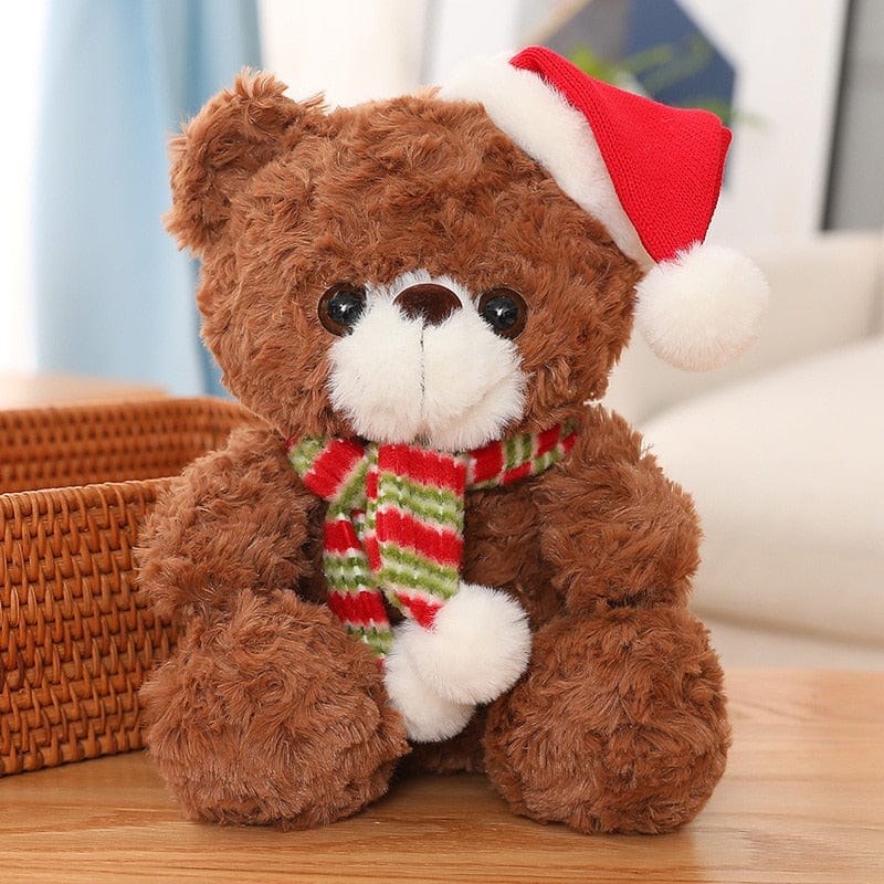 Peluche ourson noël avec un bonnet rouge Brun