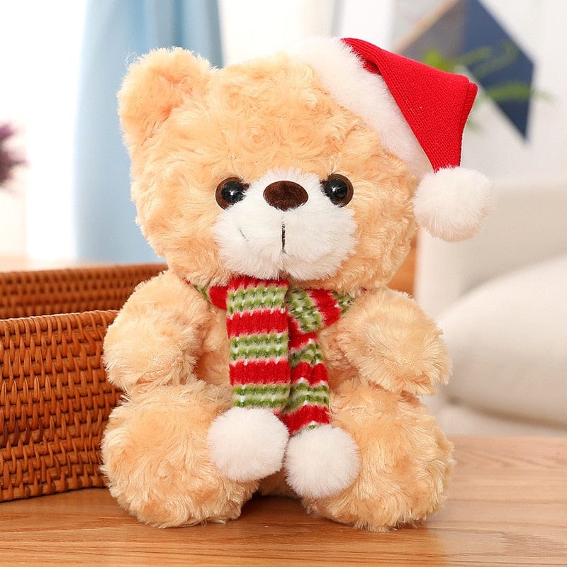 Peluche ourson noël avec un bonnet rouge Marron clair