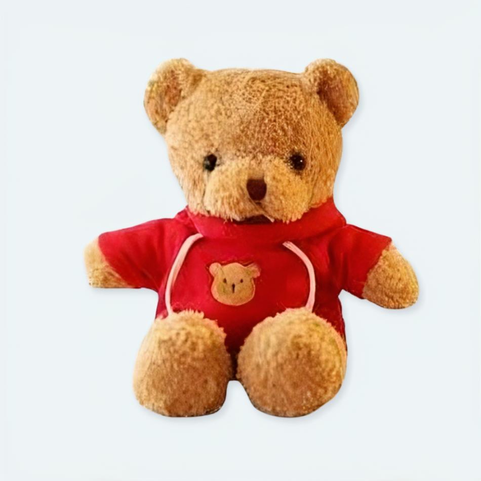 Peluche ourson rouge câlin doux hiver chaleureux La compagnie de la peluche