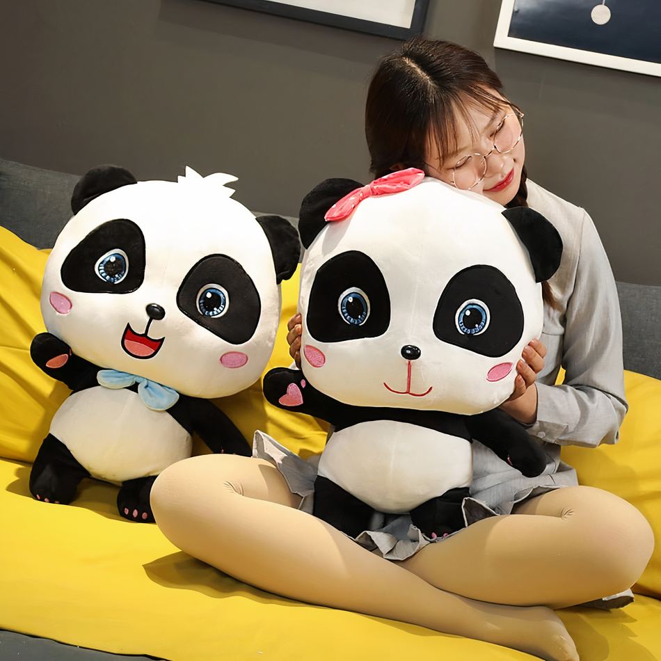 Peluche panda bleu enfant doux et ludique univers bus La compagnie de la peluche