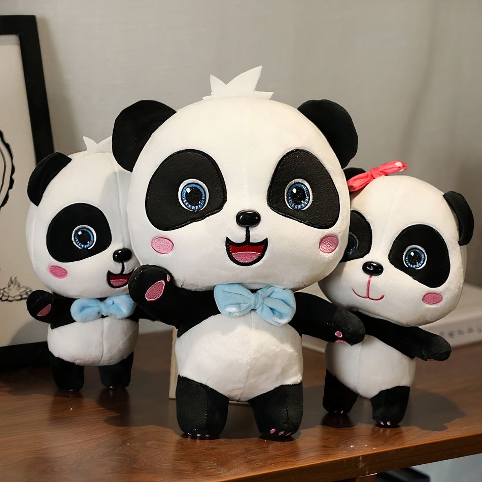 Peluche panda bleu enfant doux et ludique univers bus La compagnie de la peluche