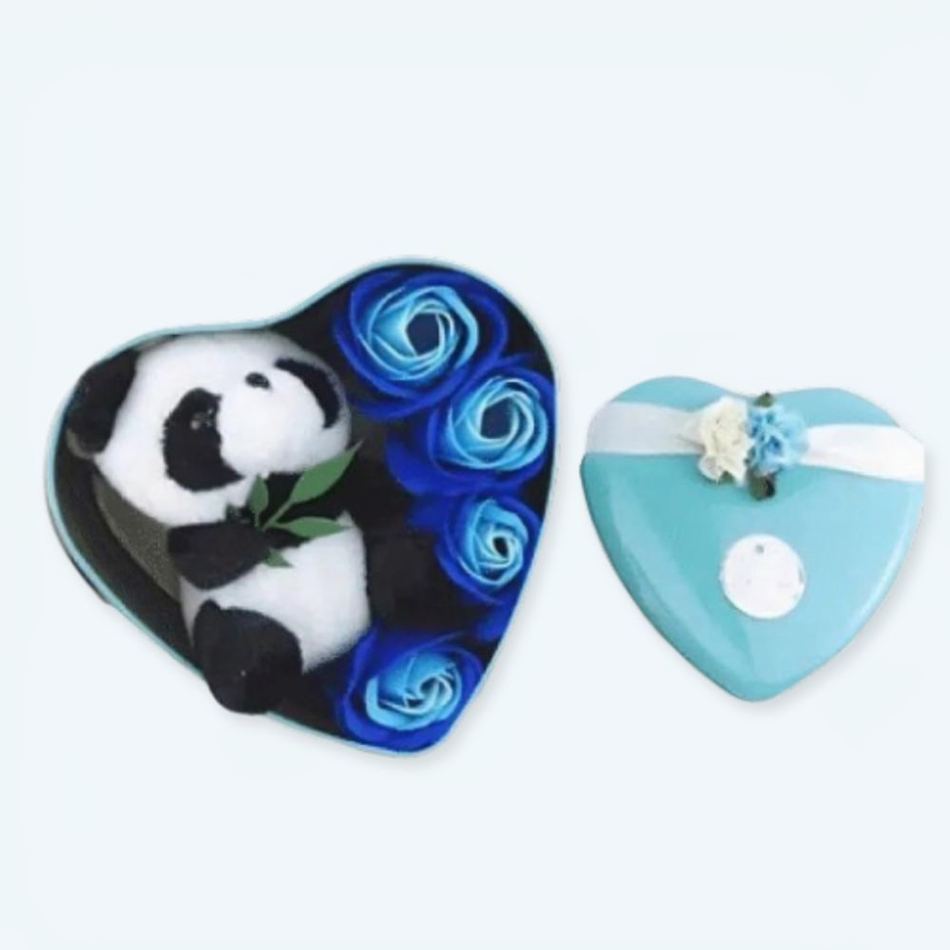 Peluche panda douce bleu Saint Valentin romantique La compagnie de la peluche