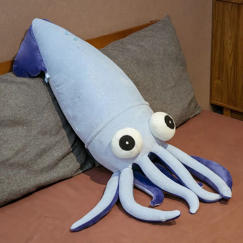 Peluche pieuvre calamar géant océan doux enfant 70cm / bleu La compagnie de la peluche