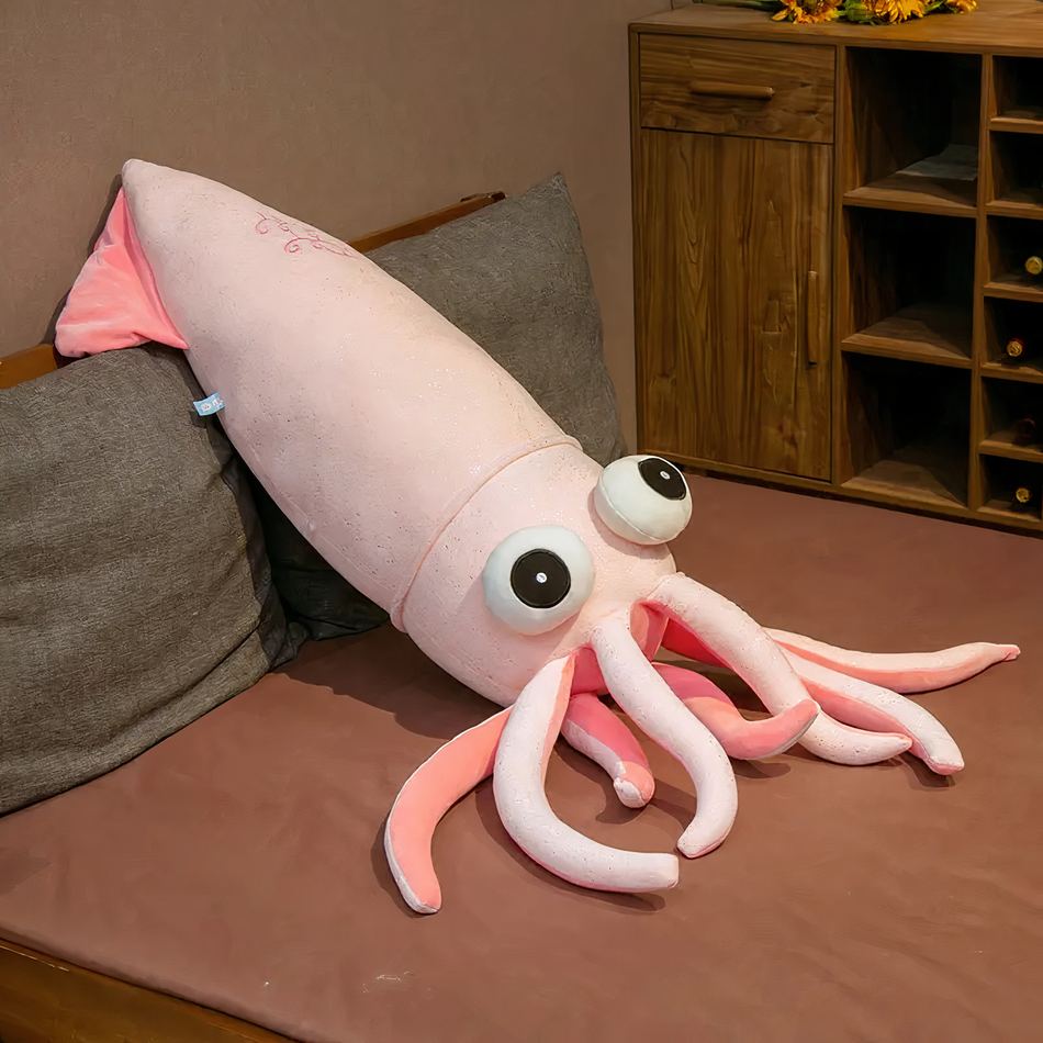 Peluche pieuvre calamar géant océan doux enfant 70cm / rose La compagnie de la peluche