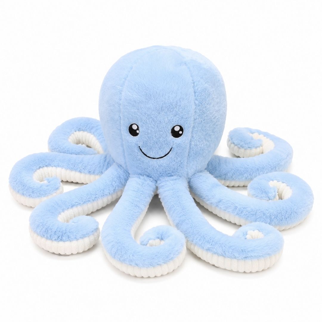 Peluche pieuvre contente et colorée 18cm / Bleu
