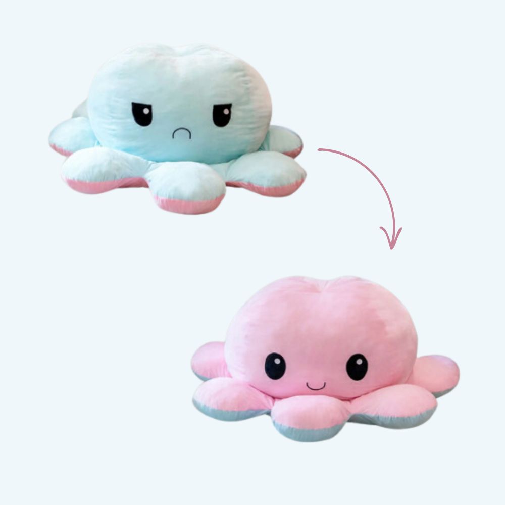 Peluche pieuvre géante réversible humeur joyeuse triste La compagnie de la peluche