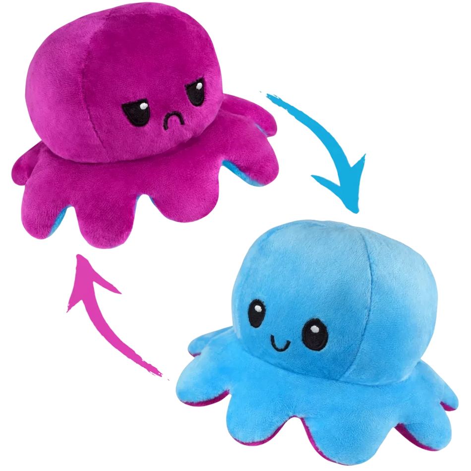 Peluche pieuvre réversible douce et ludique enfant océan bleu La compagnie de la peluche