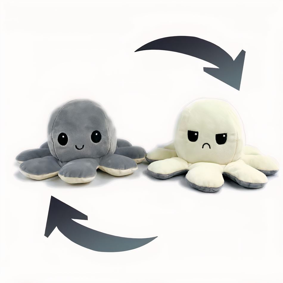 Peluche pieuvre réversible douce et ludique enfant océan gris La compagnie de la peluche