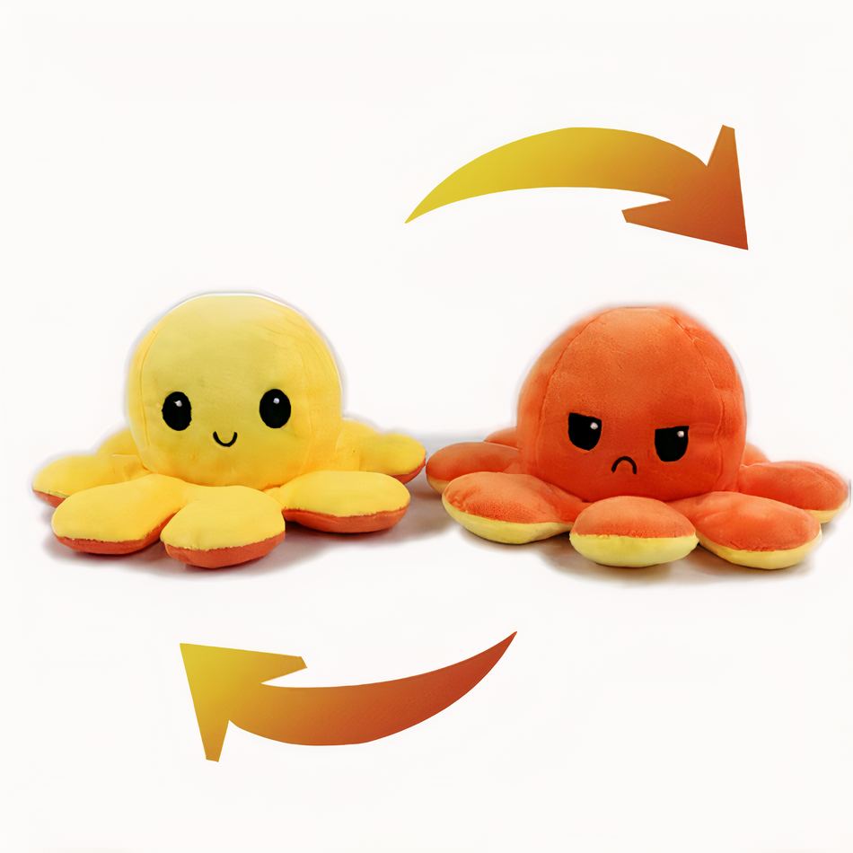 Peluche pieuvre réversible douce et ludique enfant océan jaune La compagnie de la peluche