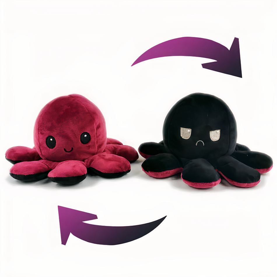 Peluche pieuvre réversible douce et ludique enfant océan rouge La compagnie de la peluche