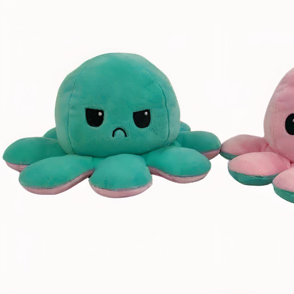 Peluche pieuvre réversible douce et ludique enfant océan vert La compagnie de la peluche