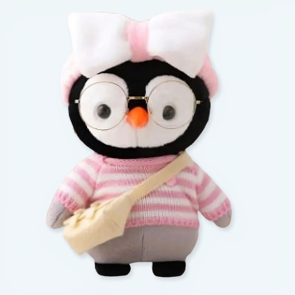 Peluche pingouin hiver doux avec pull rose tricoté La compagnie de la peluche