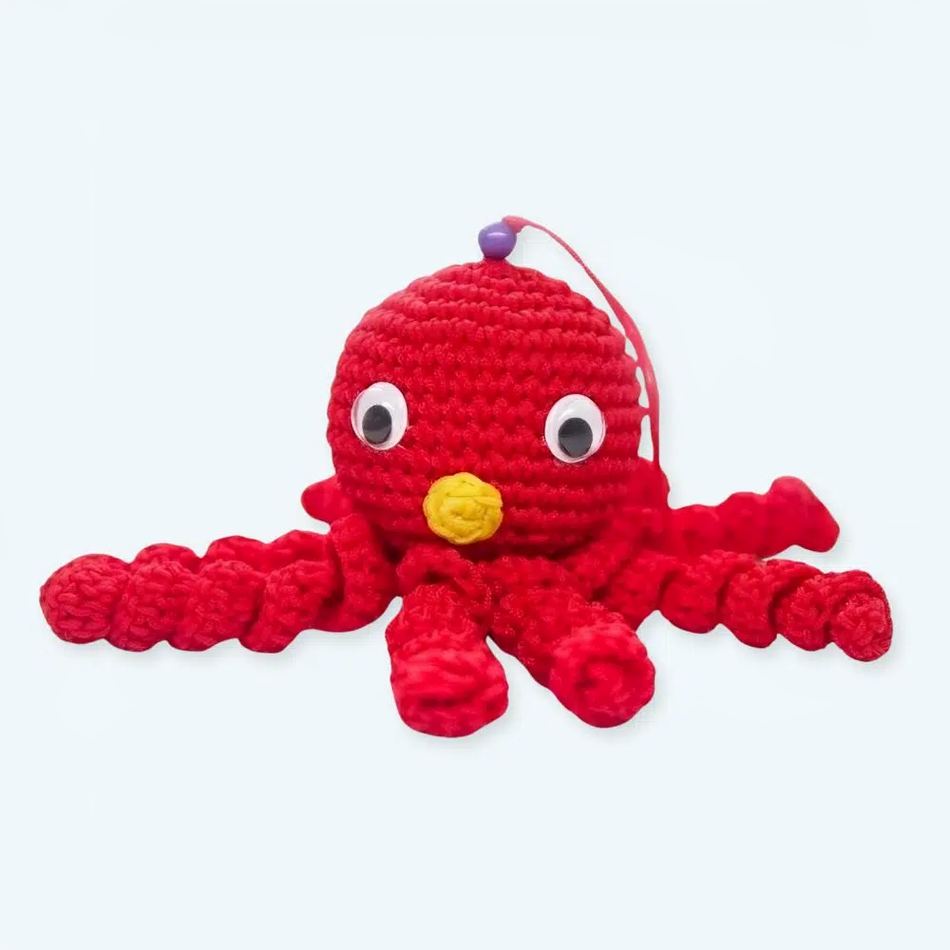 Peluche poulpe rouge enfant doux tressé câlin ocean La compagnie de la peluche