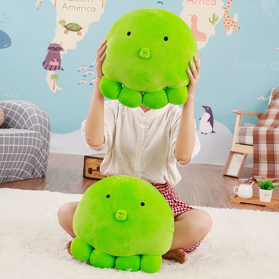Peluche poulpe verte oreiller doux confort océan La compagnie de la peluche