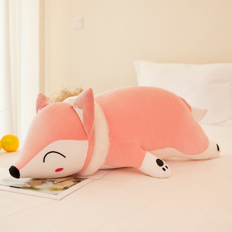 Peluche renard calme et endormi 35cm / Rose