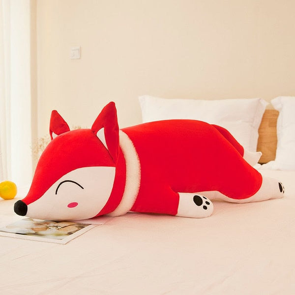 Peluche renard calme et endormi 35cm / Rouge