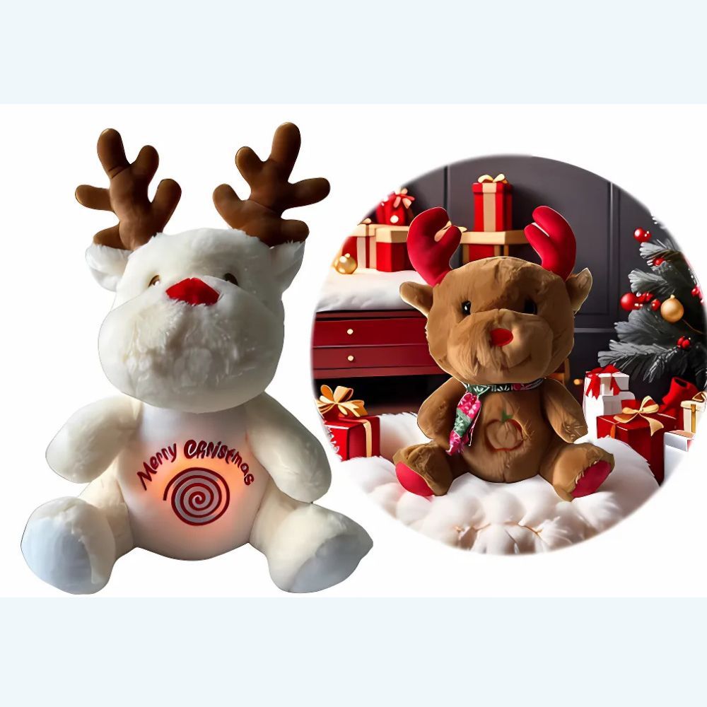 Peluche renne Noël blanc marron douce musicale respirante La compagnie de la peluche