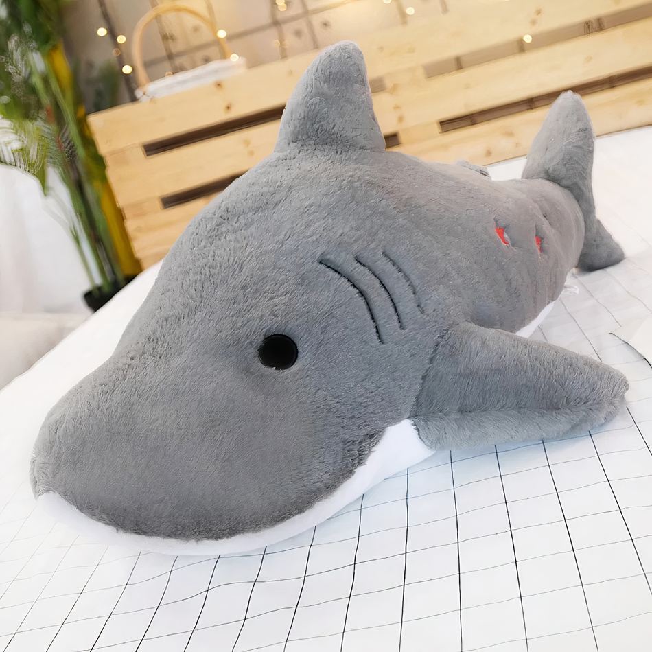 Peluche requin géant doux ami pour enfant marin gris La compagnie de la peluche