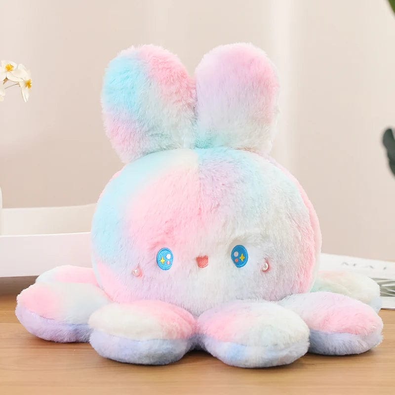 Peluche réversible aux grandes oreilles douce et coloré Rose à vert / 20cm