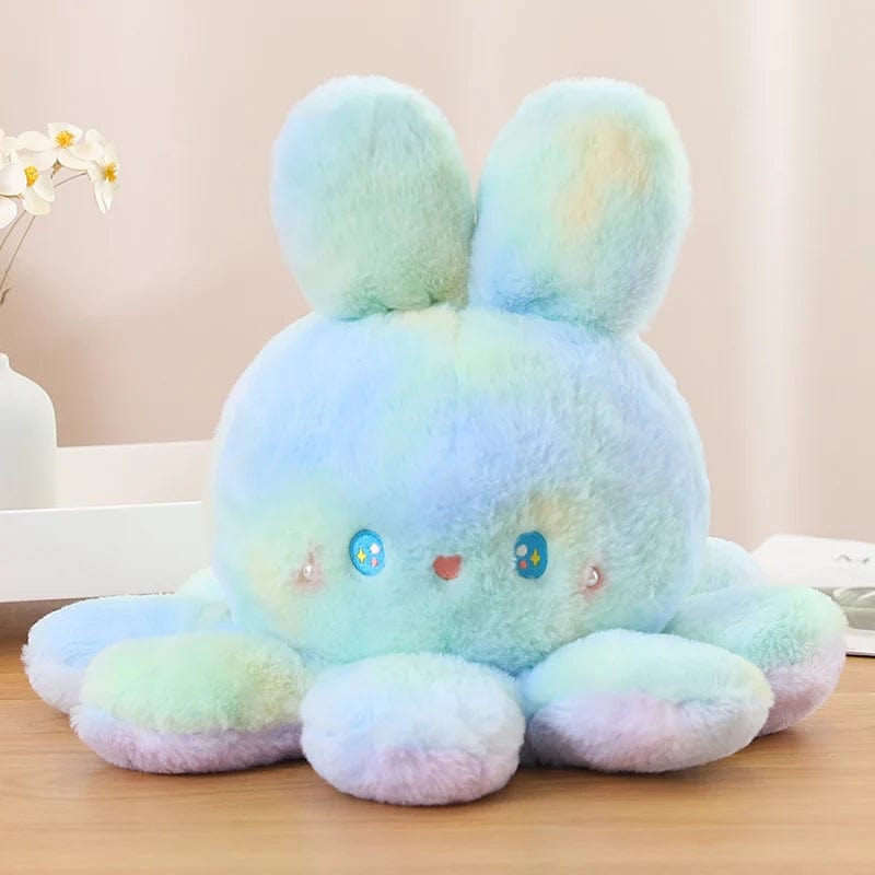 Peluche réversible aux grandes oreilles douce et coloré Vert à rose / 20cm