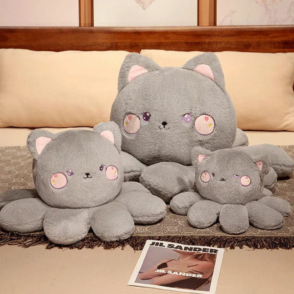 Peluche reversible chat gris