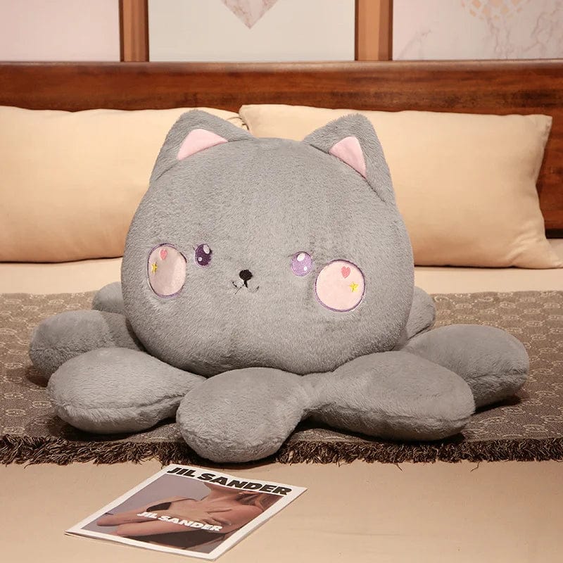 Peluche reversible chat gris 90cm