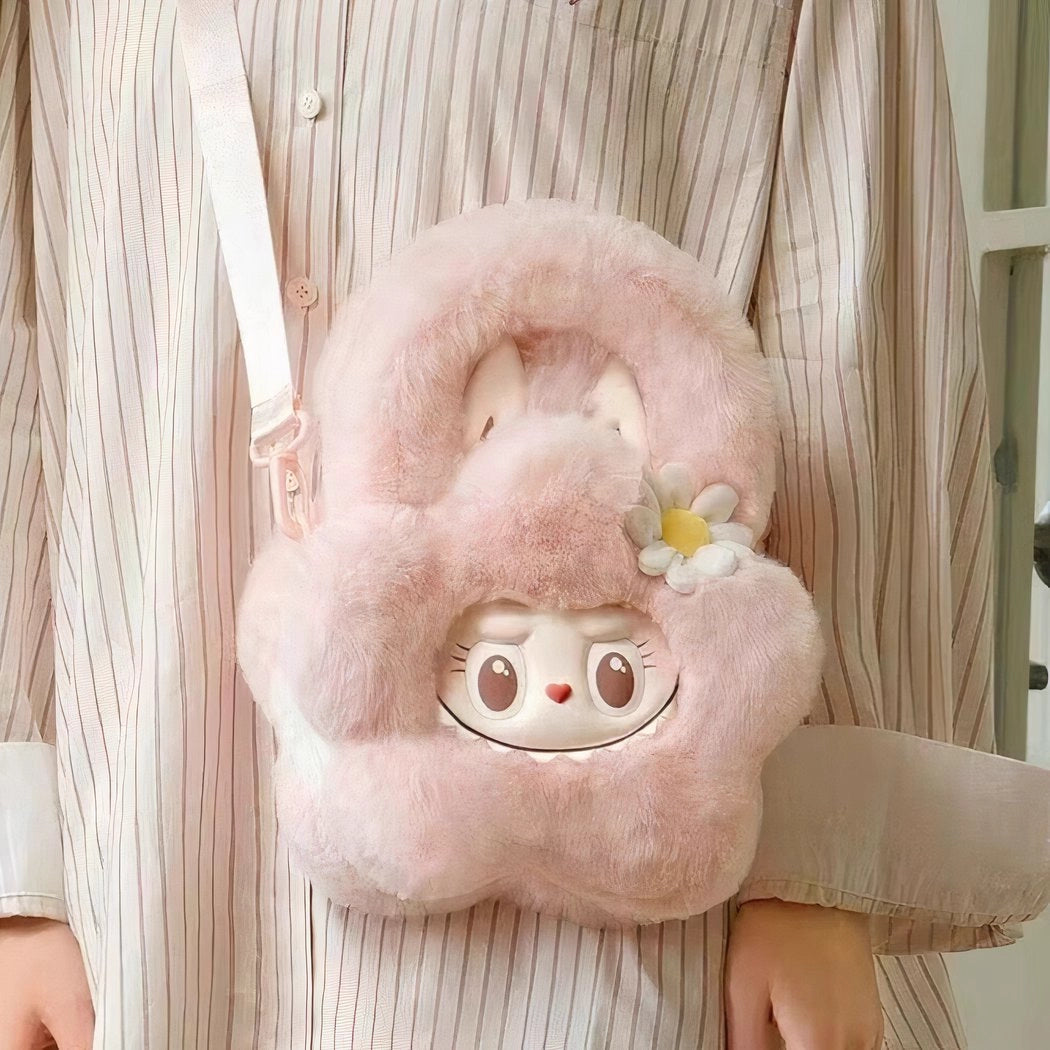 Peluche sac à main style Labubu doux fourrure hiver mignon