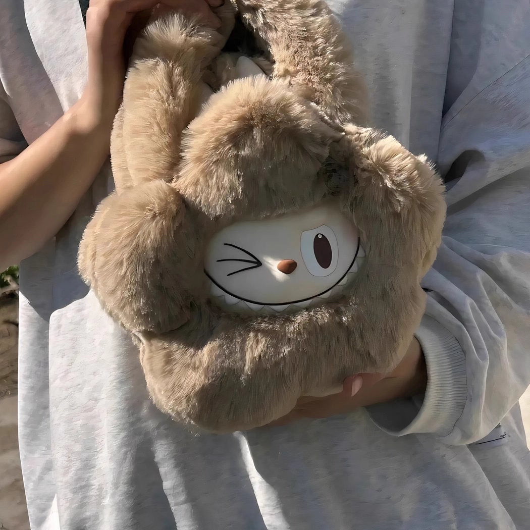 Peluche sac à main style Labubu doux fourrure hiver mignon