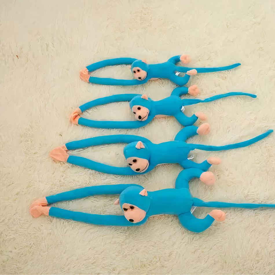 Peluche singe kawaii douce longue queue bleue câline La compagnie de la peluche