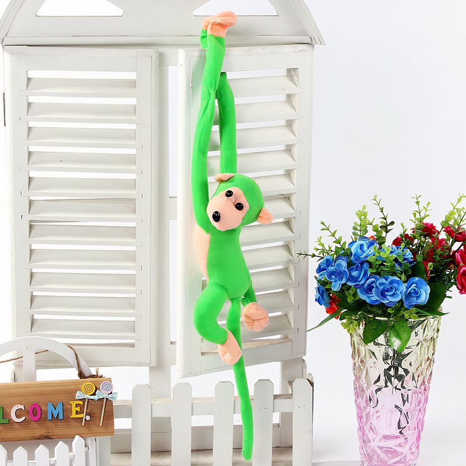 Peluche singe kawaii douce longue queue verte jungle La compagnie de la peluche