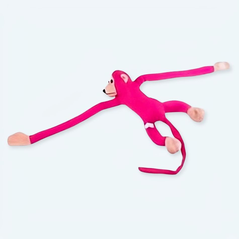 Peluche singe kawaii fushia longue queue douillet enfant La compagnie de la peluche