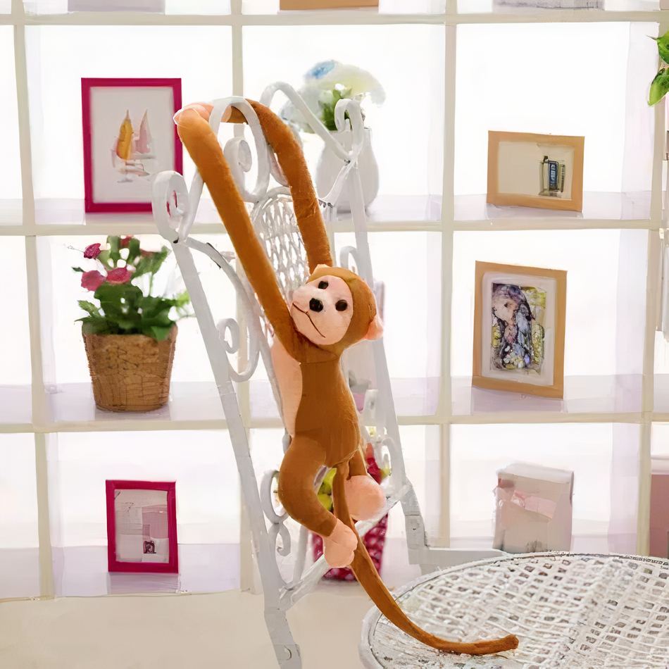 Peluche singe kawaii marron queue longue douce enfant La compagnie de la peluche