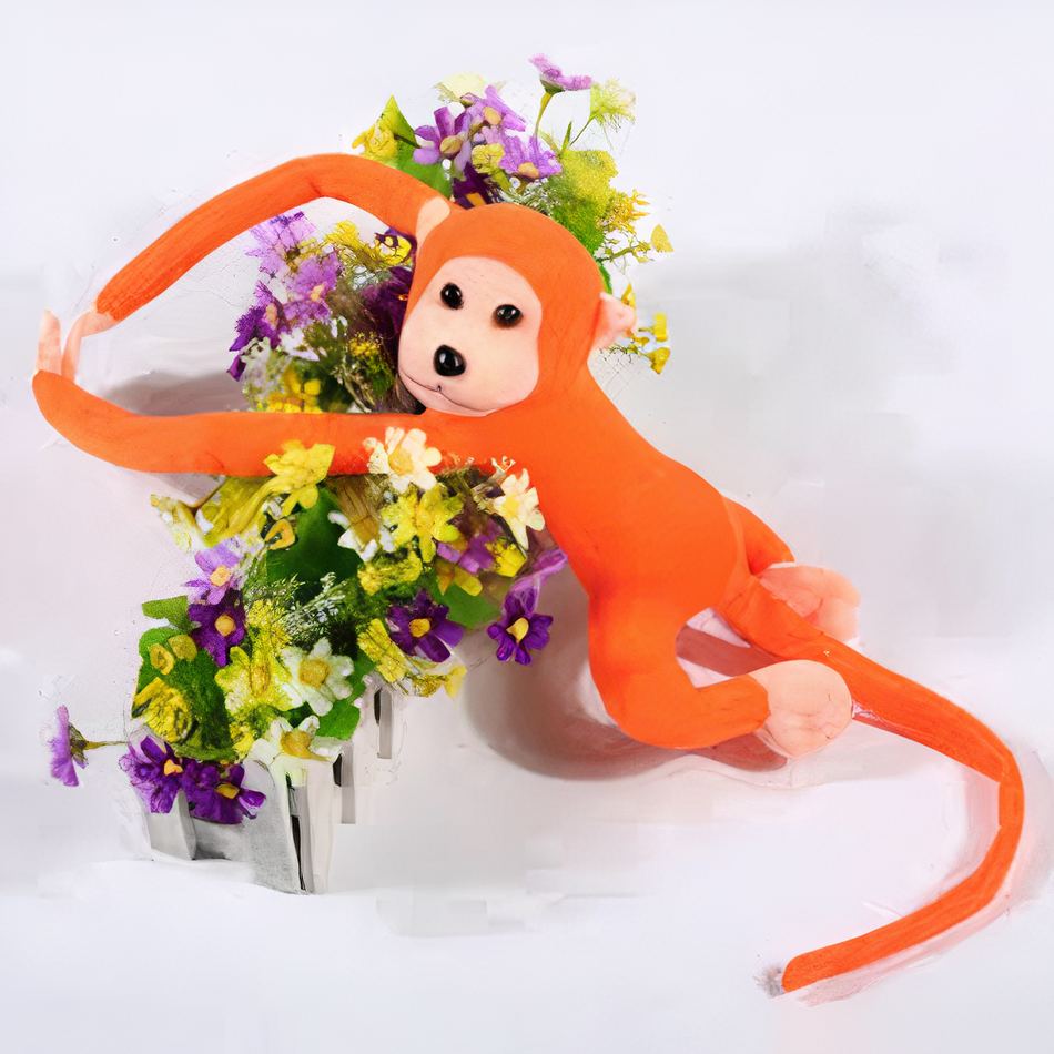 Peluche singe kawaii orange câlin queue longue douce La compagnie de la peluche