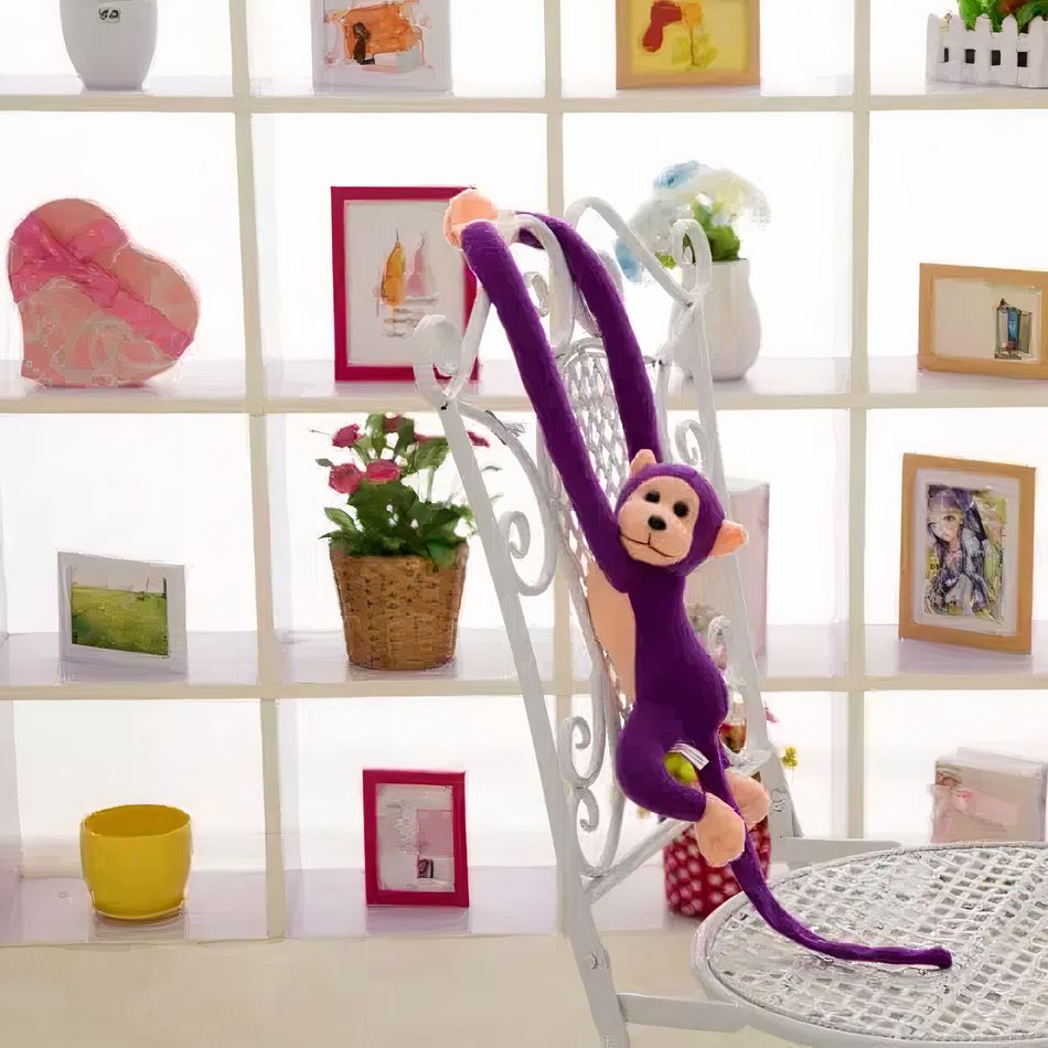 Peluche singe violet kawaii longue queue douce enfant La compagnie de la peluche