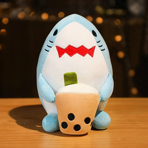 Peluche squishmallow requin qui boit un bubble tea