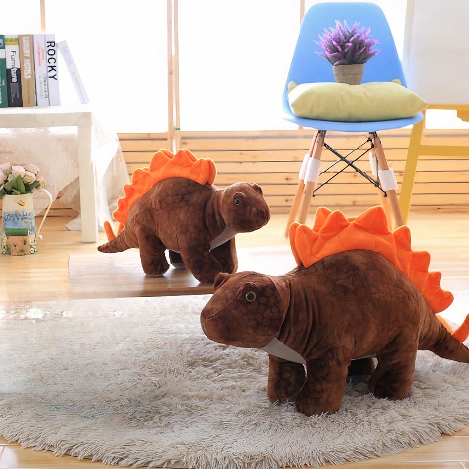 Peluche stégosaure marron doux dino préhistorique enfant La compagnie de la peluche