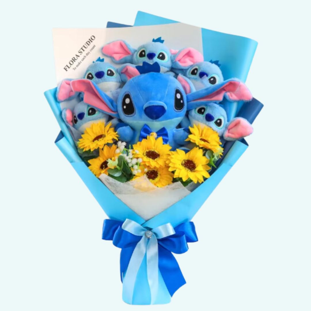 Peluche Stitch bouquet floral doux cadeau original La compagnie de la peluche