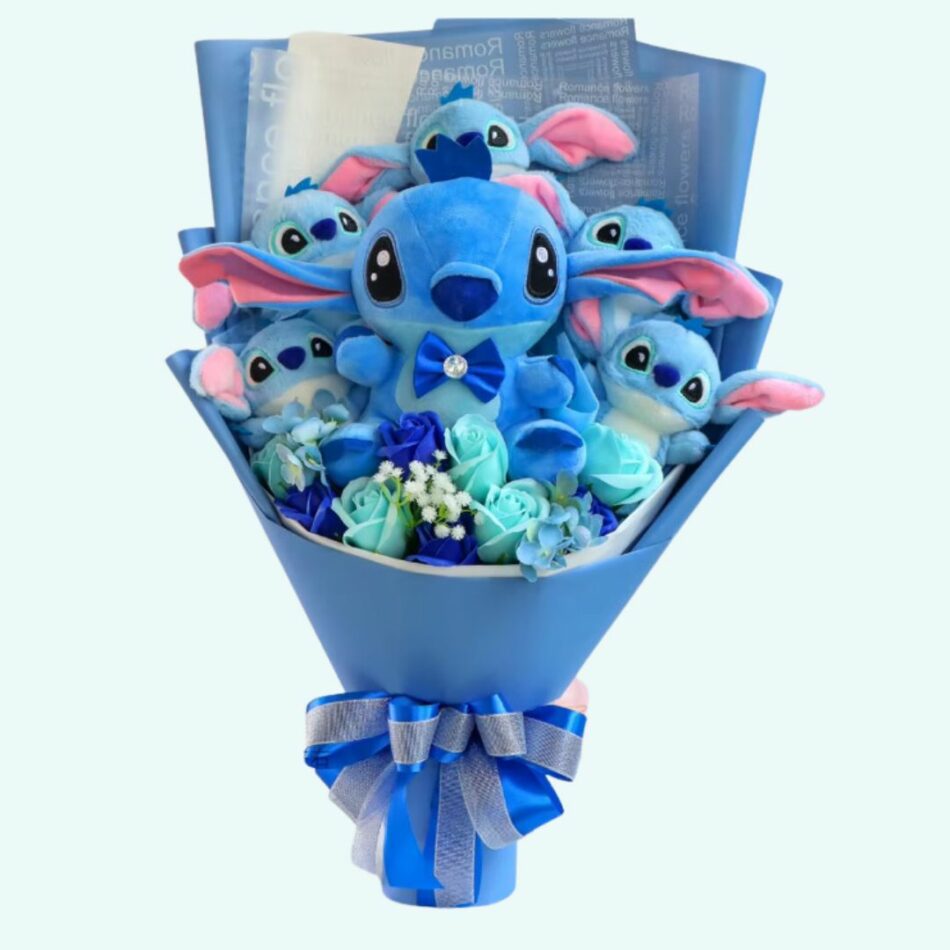Peluche Stitch bouquet floral doux cadeau original modele-1 La compagnie de la peluche