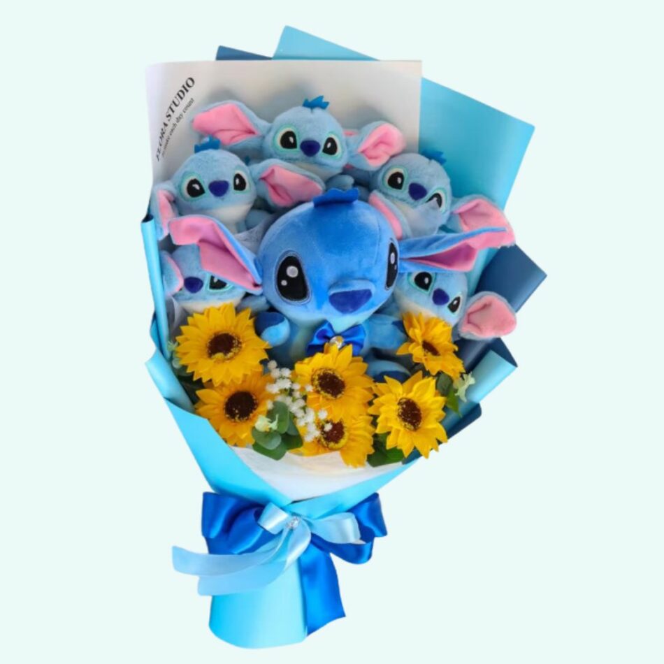Peluche Stitch bouquet floral doux cadeau original modele-2 La compagnie de la peluche