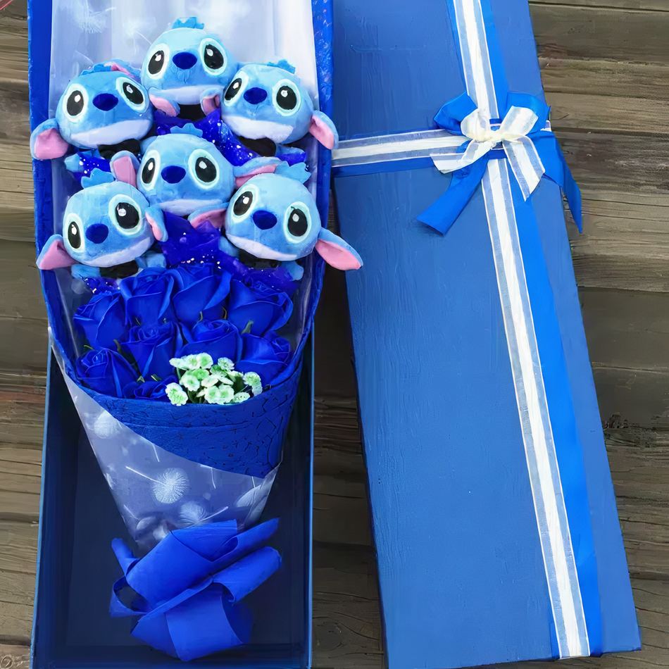 Peluche Stitch gentleman fleur romantique cadeau doux La compagnie de la peluche