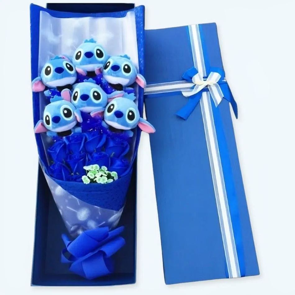 Peluche Stitch gentleman fleur romantique cadeau doux La compagnie de la peluche
