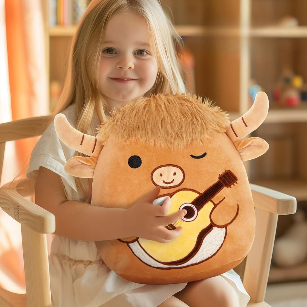 Peluche taureau musicien douce Squishmallow amusant La compagnie de la peluche
