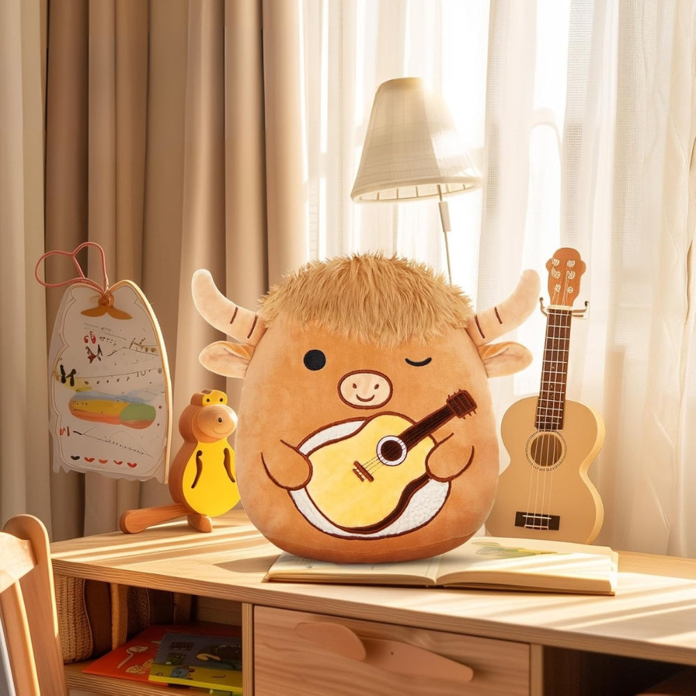 Peluche taureau musicien douce Squishmallow amusant La compagnie de la peluche