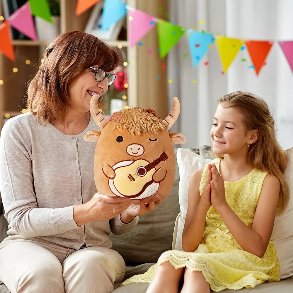 Peluche taureau musicien douce Squishmallow amusant La compagnie de la peluche