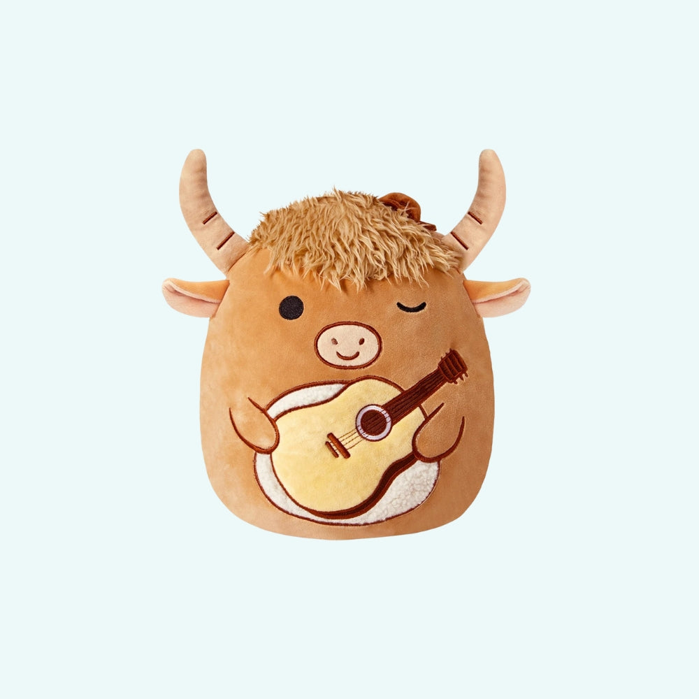 Peluche taureau musicien douce Squishmallow amusant La compagnie de la peluche