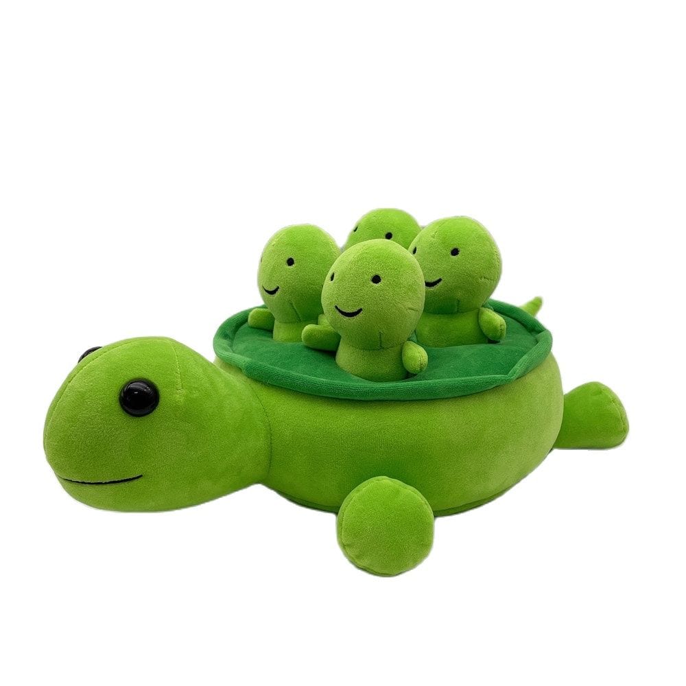 Peluche tortue verte avec ses bébés tortues